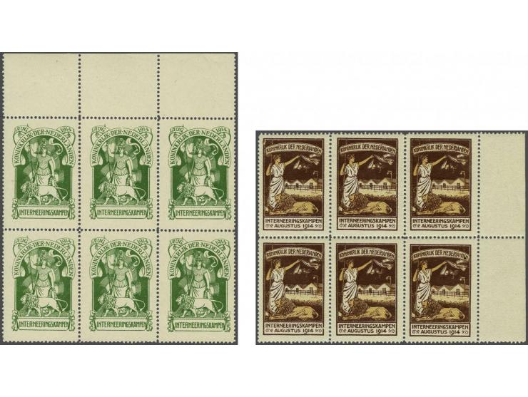 Nederlandse Maagd in groen en bruin in blokken van 6 met velrand, cat.w. 3900