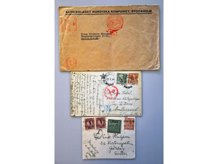 ca. 200 post(waarde)stukken w.b. aangetekend, censuur, veldpost, vroege fdc's etc. in doosje