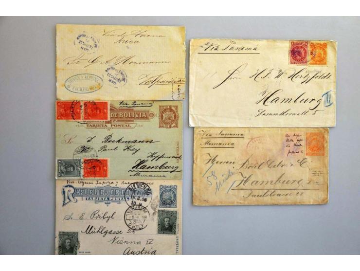 collectie post(waarde)stukken w.b. luchtpost ongeveer 150 stuks in doos