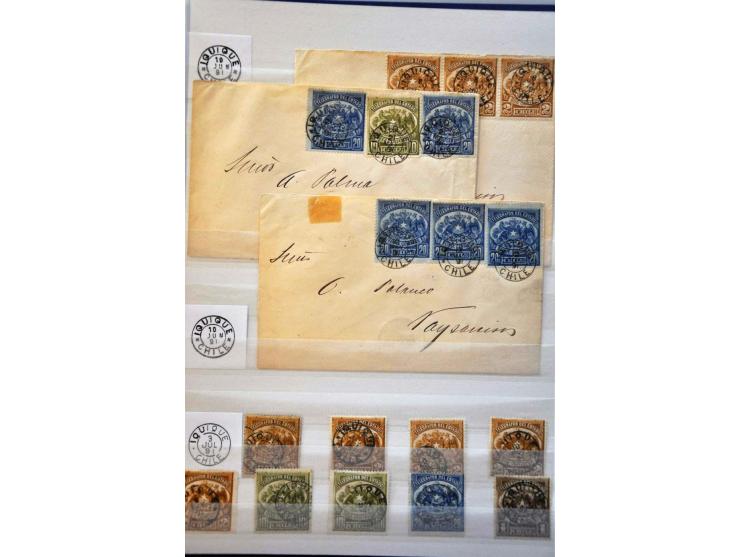 telegraph stamps issue of 1891, cancellation-collection of postally used stamps during the Civil War in Northern Chile includ