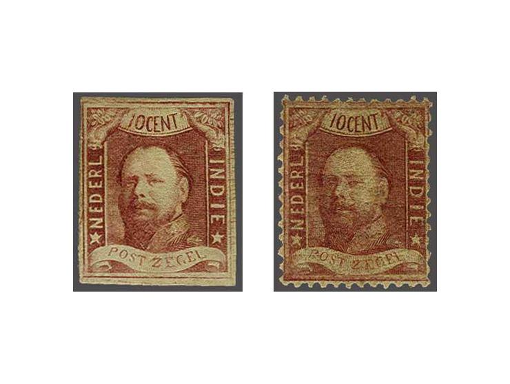 10 cent wijnrood pos. 96 en 10 cent karmijnrood, pracht ex. (gomzijde nr. 2 tropisch), cat.w. 1900