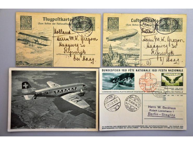 mooie collectie luchtpoststukken vanaf ca. 1912 w.b. Duitsland (pioniersvluchten, Schleudervluchten etc.), Zwitserland (met B