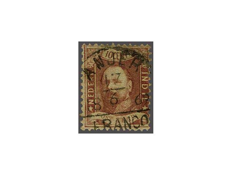 Anjer (Voerman 500) mooi op Willem III 10 cent karmijnrood, pracht ex.