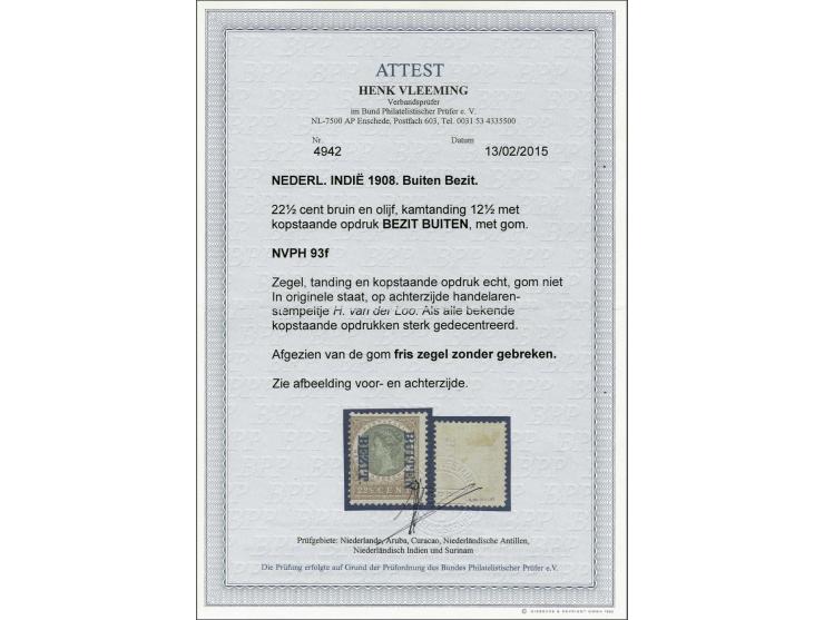 Buiten Bezit 22½ cent bruin en olijf met variëteit opdruk kopstaand, vrijwel pracht ex. (gom niet in originele staat) met cer