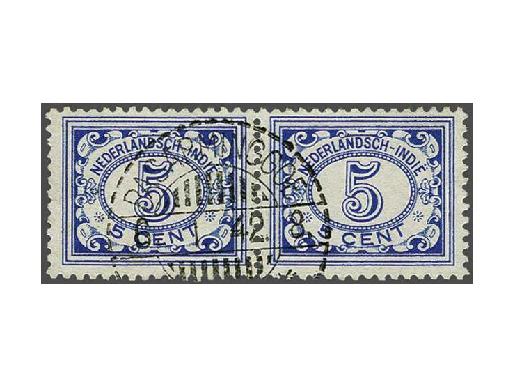 Cijfer 5 cent donkerblauw in paar met langebalkstempel Pasarminggoe, pracht ex., cat.w. 700
