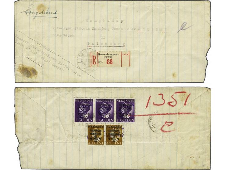 Rep. Indonesia opdruk op 30 cent Van Konijnenburg (2x) en idem 50 cent (3x) op zelfgemaakte omslag, aangetekend verzonden van