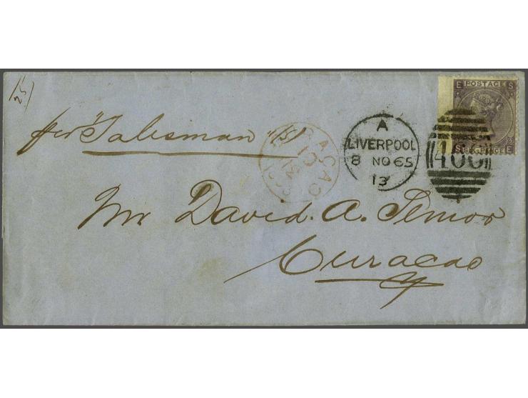 Incoming mail, Curaçao 10-12-1865 rood rondstempel als aankomststempel op omslag uit Liverpool Engeland gefrankeerd met 6d. l