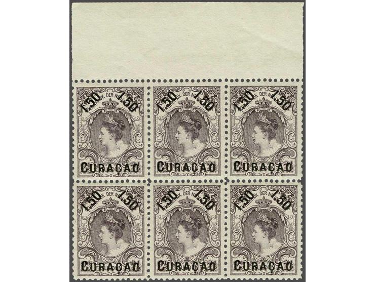 Hulpuitgifte 1½ gulden op 2½ gulden in blok van 6 met velrand, cat.w. 690+