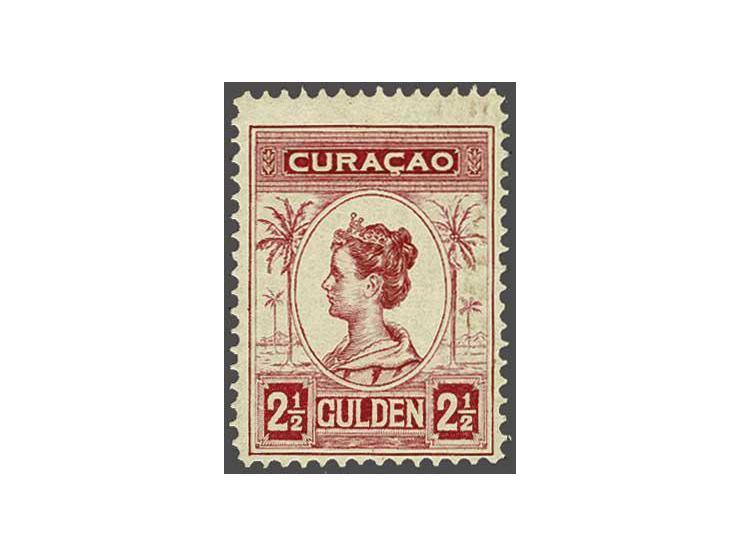 Wilhelmina 2½ gulden karmijn tanding 12½ met certificaat Moeijes 1986, cat.w. 425