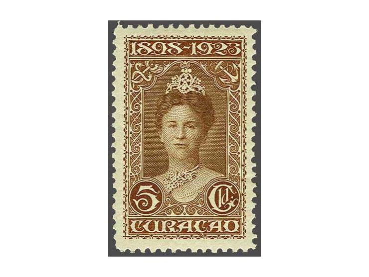 Jubileum 1923 5 gulden roodbruin tanding 11½ met certificaat Vleeming 2016, cat.w. 325