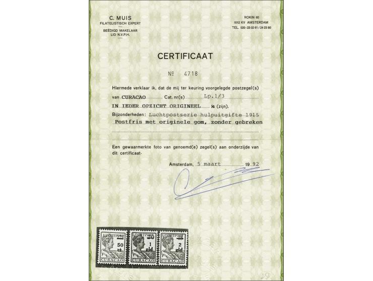 Hulpuitgifte opdruk luchtpost 50 cent t/m 2 gulden, met certificaat Muis 1992, cat.w. 250