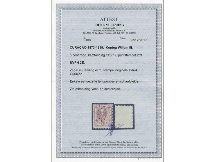 Willem III 5 cent rood tanding 11½ x 12, fraai ex. met certificaat Vleeming 2017: enkele aangezette tandpuntjes en schaafplek
