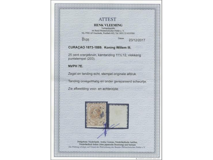 Willem III 25 cent oranjebruin tanding 11½ x 12, fraai ex. met certificaat Vleeming 2017: tanding onregelmatig en onder gerep