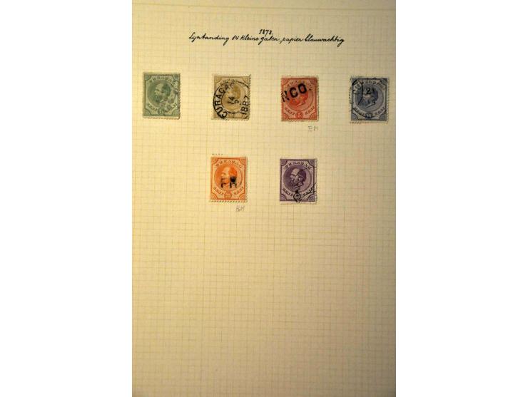 emissie 1873, tandingcollectie gebruikt w.b. betere ex., stempels en 3 poststukken