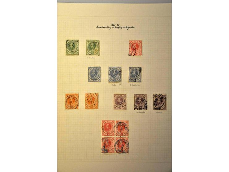 emissie 1873, tandingcollectie gebruikt w.b. betere ex., stempels en 3 poststukken