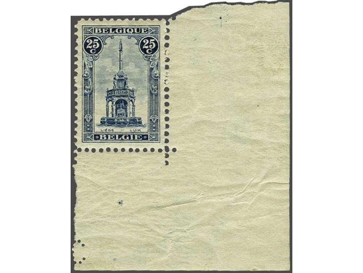 Perron te Luik 25 centiem blauw 1e oplage met hoekvelrand, cat.w. 725