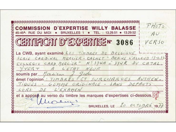 Braine l'Alleud 10 centiem t/m 10 frank, pracht ex. w.b. postfris met certificaat Willy Balasse 1977, cat.w. 2350+