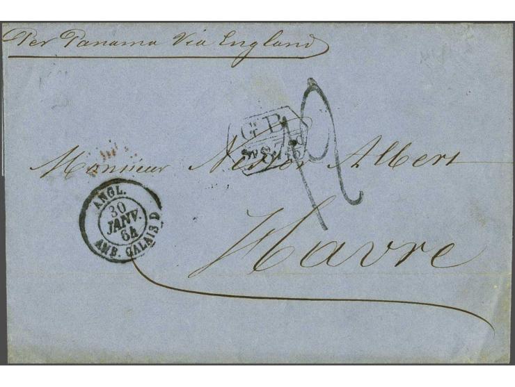 Folded letter without contents send from the British postoffice at Valparaiso 18-12-1863 with diamond shaped transit marking 