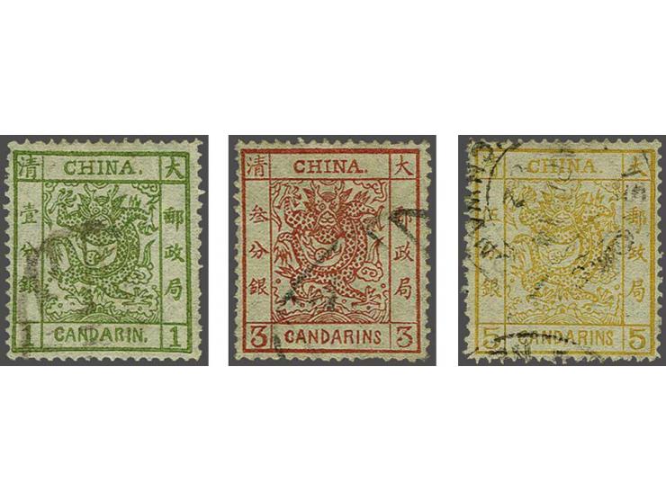 Large Dragon 1 - 5 candarins, fine/very fine (nrs. 1 and 2 minor perforation faults), cat.v. 950
