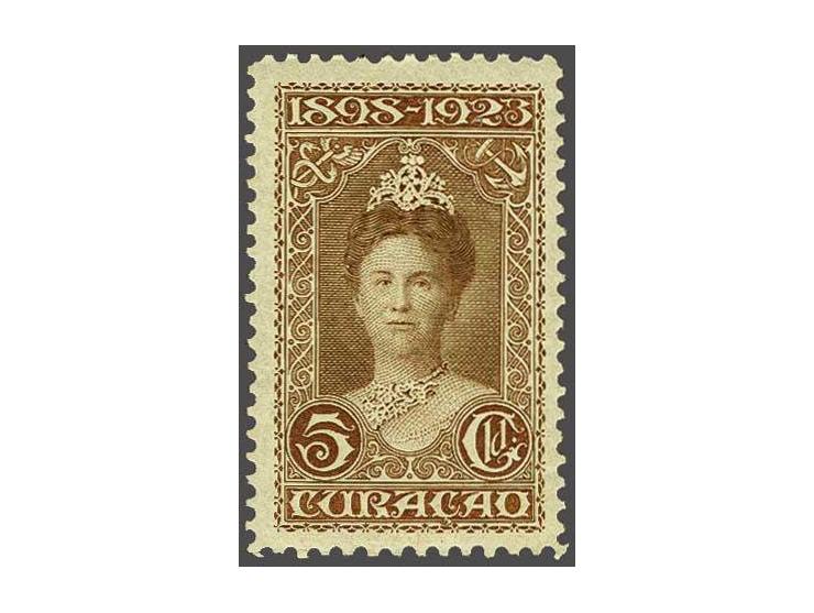 Jubileum 1923 5 gulden roodbruin tanding 11 x 11½, pracht ex. met certificaat Vleeming 2017, cat.w. 1250