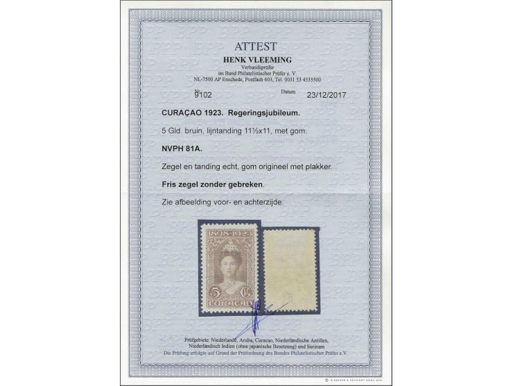 Jubileum 1923 5 gulden roodbruin tanding 11 x 11½, pracht ex. met certificaat Vleeming 2017, cat.w. 1250
