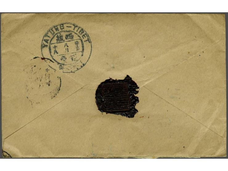 1 anna orangered and 6 annas rose on registered cover from Lhasa to Yatung 9-10-1911 where the cover was re-registered and In