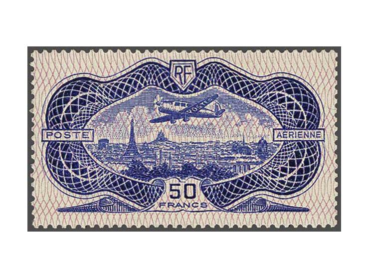 Airmail. Banknote, 50 francs blue, very fine unmounted mint, cat.v. 1500