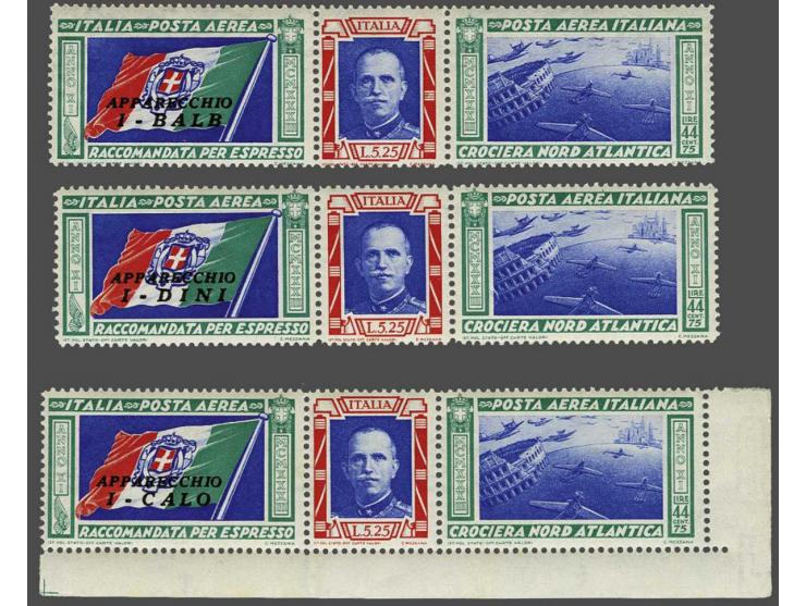 Balbo Flight triptych 5,25 lire pilots Italo Balbo (hinged), Jacopo Carducci and Mario Baldini (both never hinged), very fine