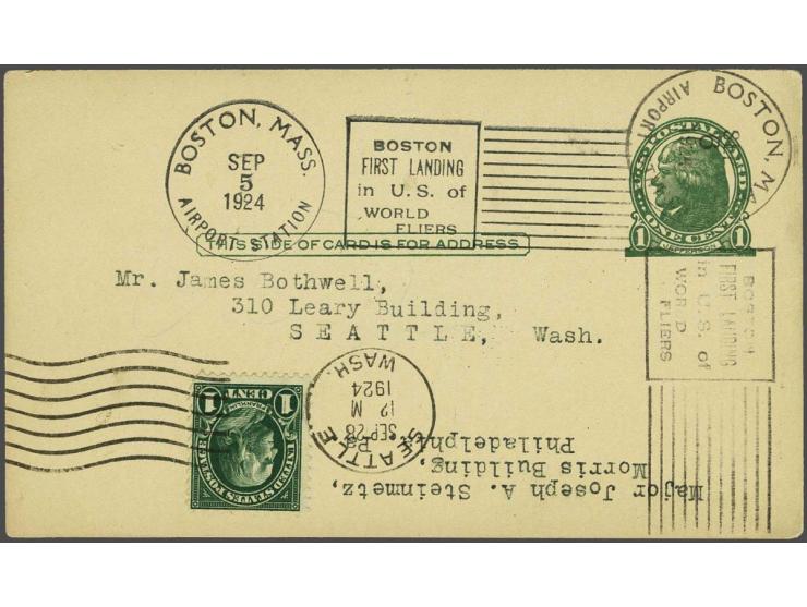 Around the World Flight of 4 US Army Douglas World Cruisers 1924. Postal Stationery to Seattle with the cachet of the first l