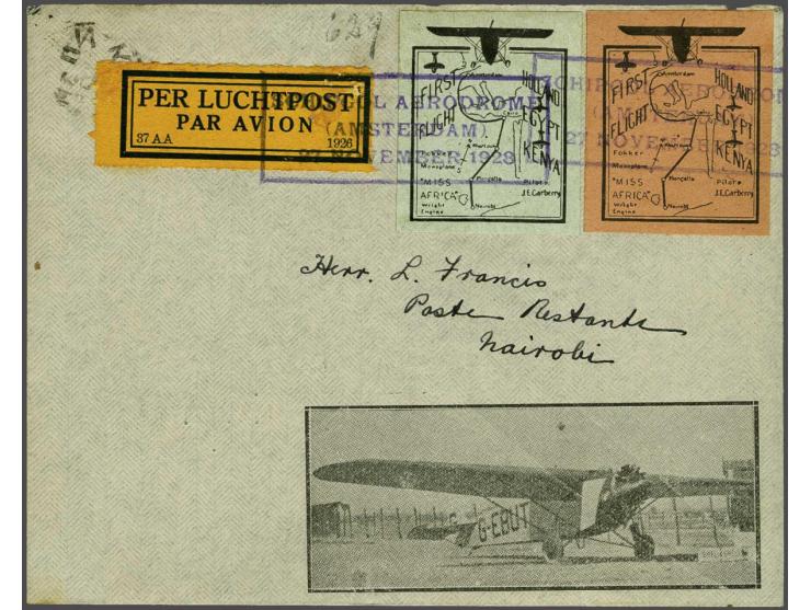 Vlucht Amsterdam-Nairobi met de Miss Africa gevlogen door de Engelse piloot John Carberry in november en december 1928. Envel