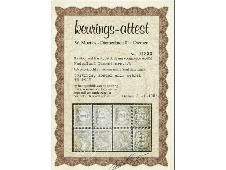 Armenwet 1 t/m 10 cent met certificaat Moeijes 1985, nr. D5 glimplekjes in gom, cat.w. 800