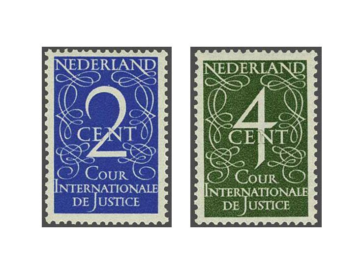 Cour Internationale de Justice 2 cent blauw en 4 cent olijfgroen met certificaat Vleeming 2018, cat.w. 750