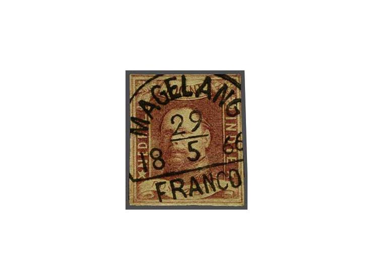 10 cent wijnrood met luxe halfrond-francostempel Magelang (Voerman 125), pracht ex.