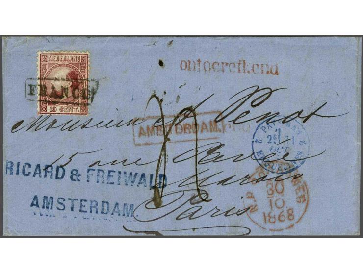 collectie van 37 poststukken (w.b. enkele voorzijdes) met veel buitenlandse bestemmingen, enkele betere frankeringen, monster