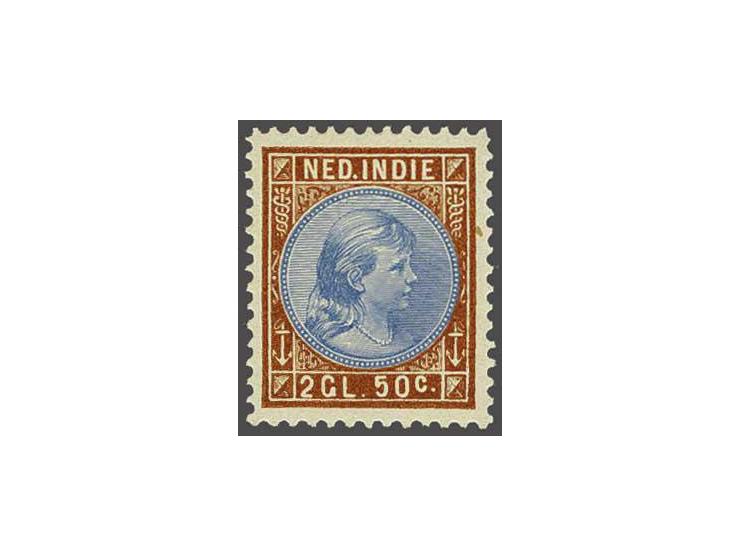 Hangend Haar 2½ gulden oranjebruin en lichtblauw, keurstempeltje achterzijde, cat.w. 650