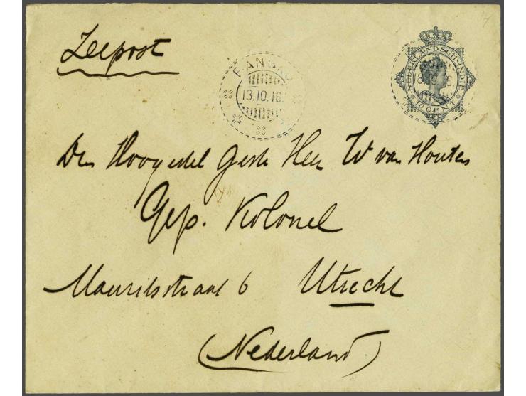Wilhelmina 10 cent grijszwart met kortebalkstempel Bangko (SvL R) 13-10-1916 op envelop via Soengeipenoeh en Padang naar Utre
