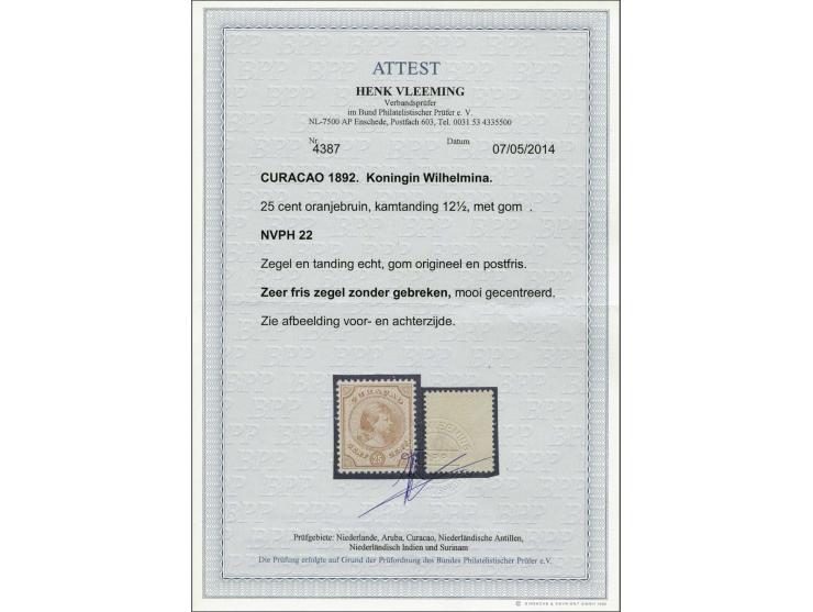 Hangend Haar 25 cent oranjebruin met certificaat Vleeming 2014, cat.w. 1400