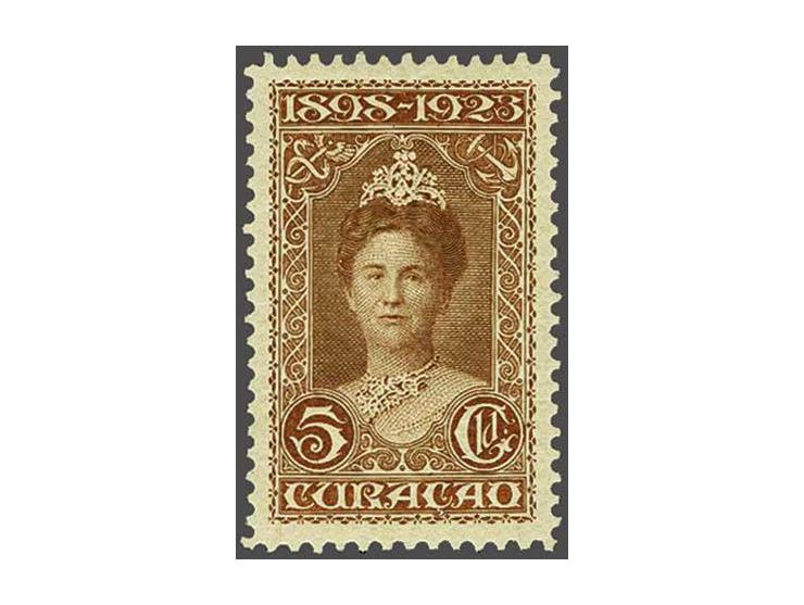 5 gulden roodbruin tanding 11 x 11½, pracht ex. met certificaten APF 1989 en Moeijes 1992, cat.w. 750