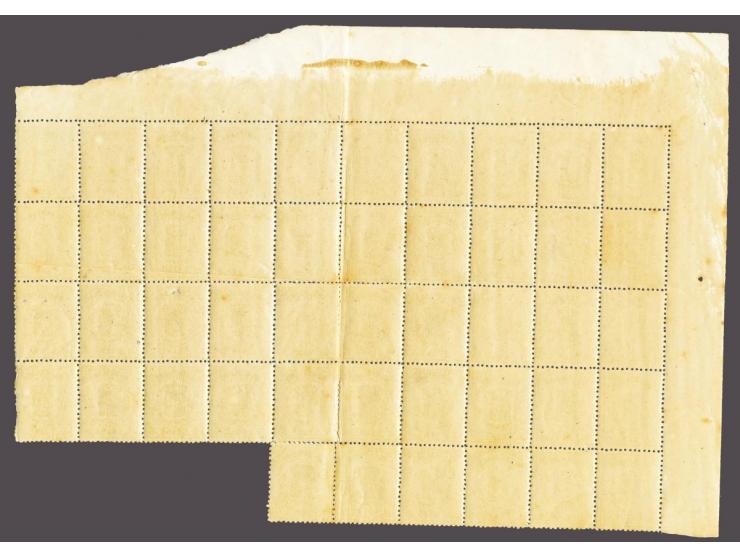 1 cent groen tanding 13½ kleine gaten op dik papier in veldeel van 46 ex. met hoekvelrand. Vouwtje door posities 16-20, schaa
