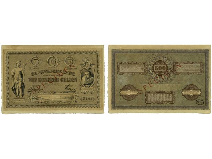 500 Gulden 05-07-1919 (P59s/Mev.126b/H111A) Specimen diagonaal in rood op voor- en keerzijde met handtekening v.d.Berg - Zeil