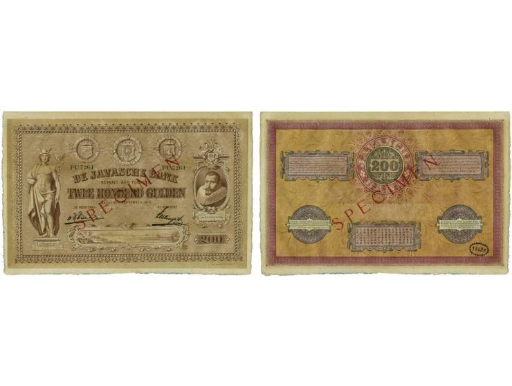 200 Gulden 09-09-1919 (P57s/Mev.124b/H109b) Specimen diagonaal in rood op voor- en keerzijde met handtekening v.d.Berg - Zeil