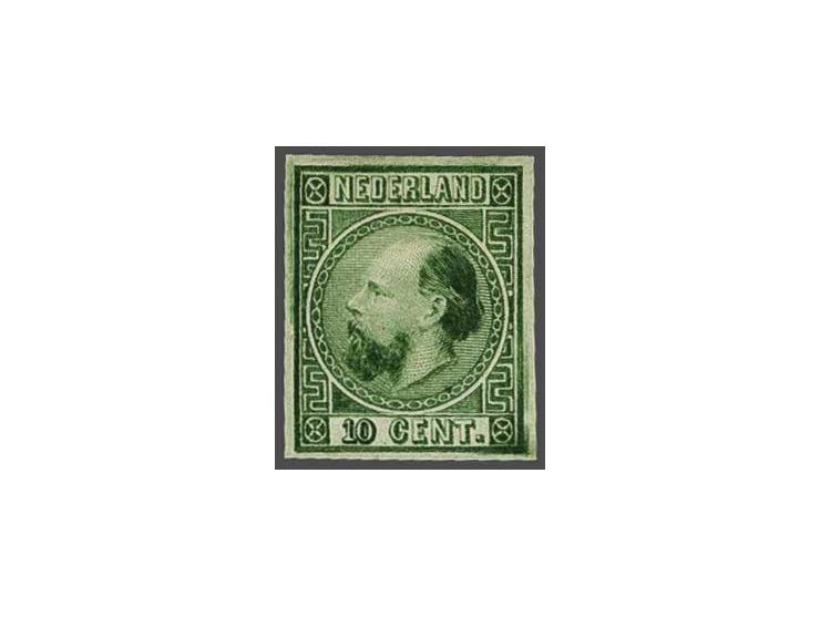 Ongetande kleurproef 10 cent type I door J.W. van Kempen te Voorschoten in groen, pracht ex.