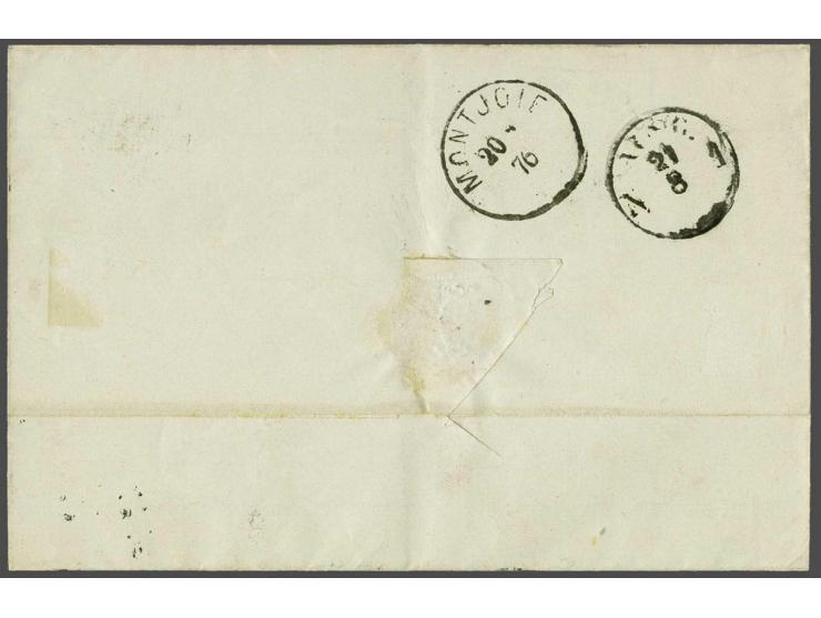 2½ cent violet tanding 13¼ grote gaten en Willem III emissie 1872 5 cent blauw tanding 12½ x 12 in verticaal paar op rekening