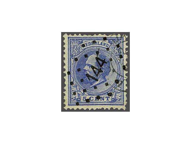 5 cent blauw tanding 12½ x 12 grote gaten met puntstempel 144 - Bruinisse -, vrijwel pracht ex. (hoekvouwtje) gesigneerd Koop