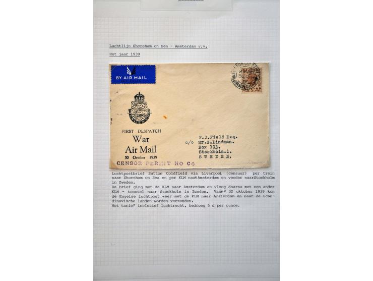 collectie luchtpost Nederland-Engeland en Engeland-Nederland 1921-1946,40 poststukken w.b. betere vluchten, gebruik luchtpost