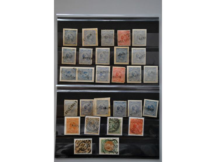 emissie Hangend Haar stempelcollectie met betere ex. en mooie afdrukken w.b. grootrond, dubbelring, halte en langstempels (o.