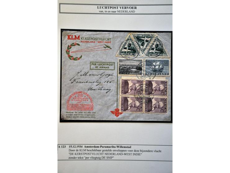 luchtpost, collectie van ca. 90 poststukken met beter materiaal w.b. enkele ijspostvluchten, keurig opgezet en beschreven in 