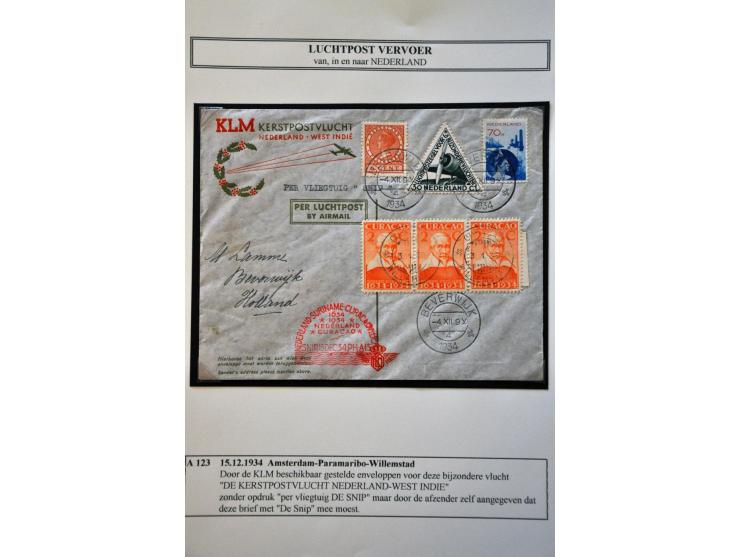 luchtpost, collectie van ca. 90 poststukken met beter materiaal w.b. enkele ijspostvluchten, keurig opgezet en beschreven in 
