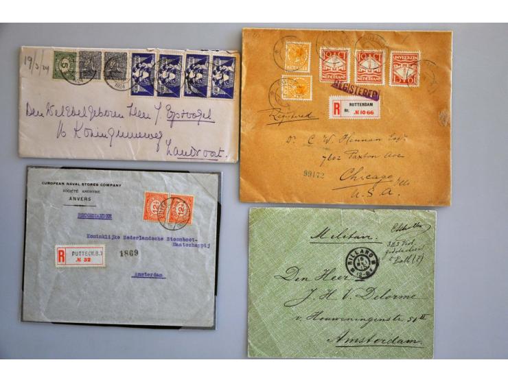 poststukken, collectie met beter materiaal w.b. Olympiade-serie met gestempeld strookje Amsterdam Stadion, perfins etc. in 3 