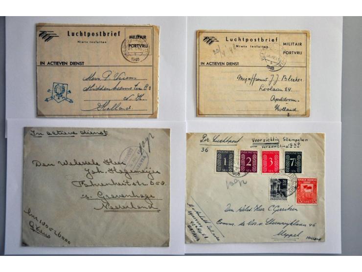 veldpost Nederlands gezag 1946-1950, 28 poststukken w.b. violet rondstempel 10 VELDPOST 17.3.50 op briefstukje met 40 Sen, 18